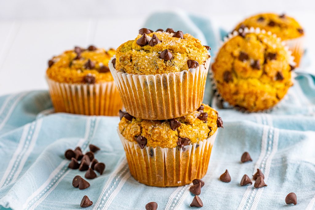 stack of two jumbo chocolate chip muffins