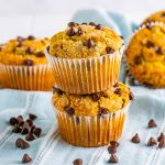 stack of two jumbo chocolate chip muffins