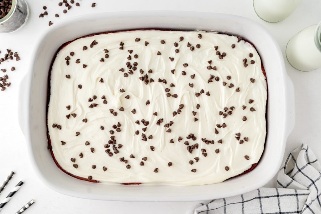 overhead shot of pan of red velvet brownies