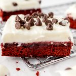 straight on shot of red velvet brownie on cooling rack