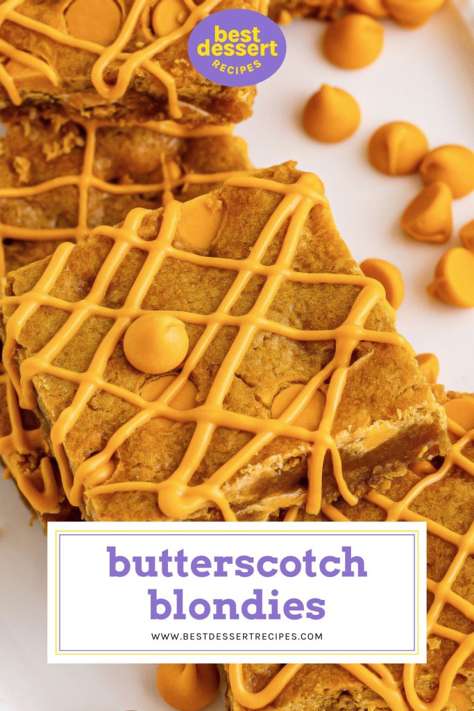 close up of butterscotch blondie with text overlay