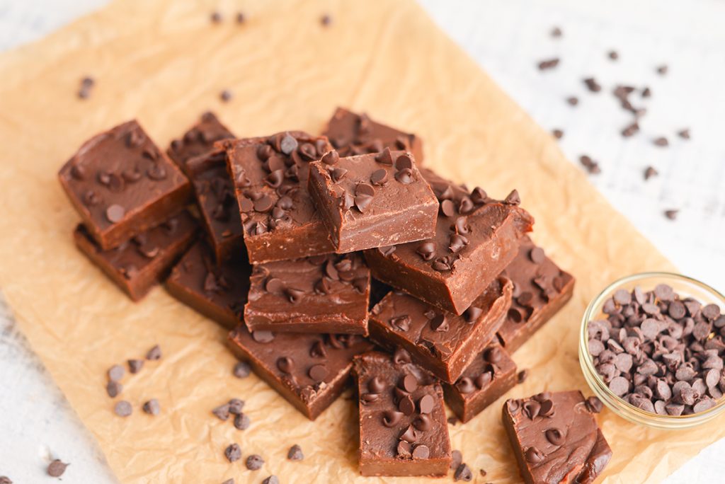 stack of 4 ingredient chocolate fudge