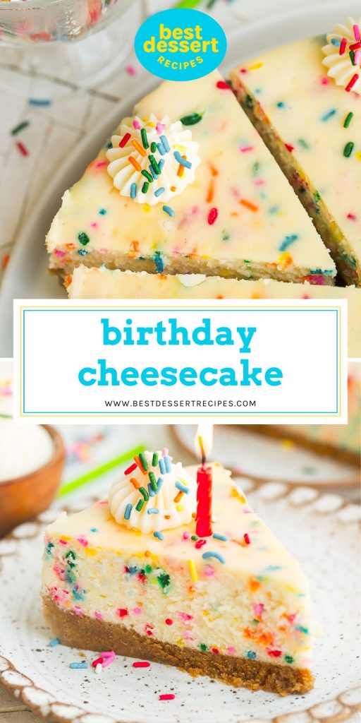collage of birthday cheesecake for pinterest