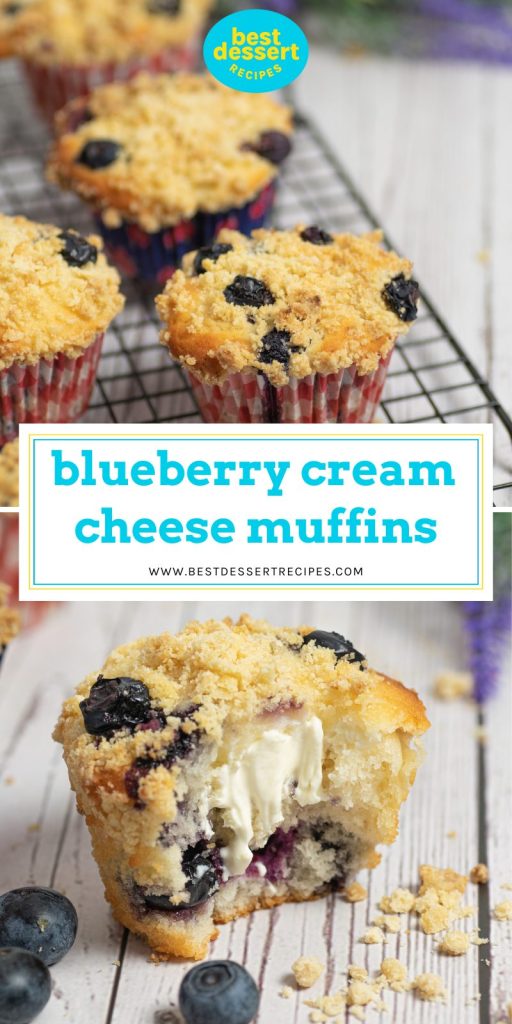 collage of blueberry cream cheese muffins for pinterest