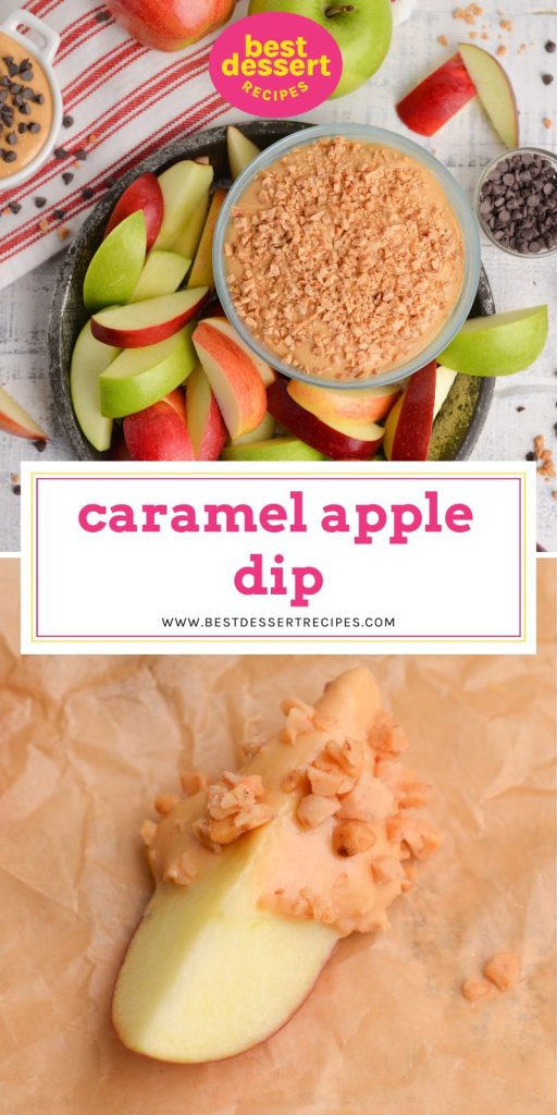collage of caramel apple dessert dip for pinterest