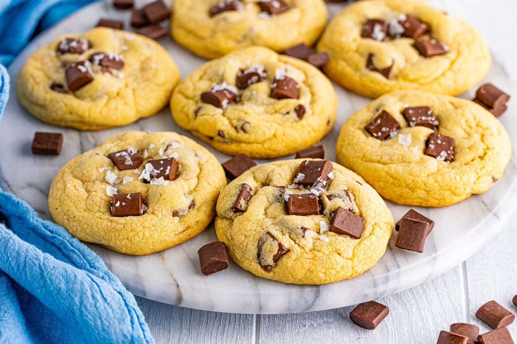 angled shot of tray of cookies