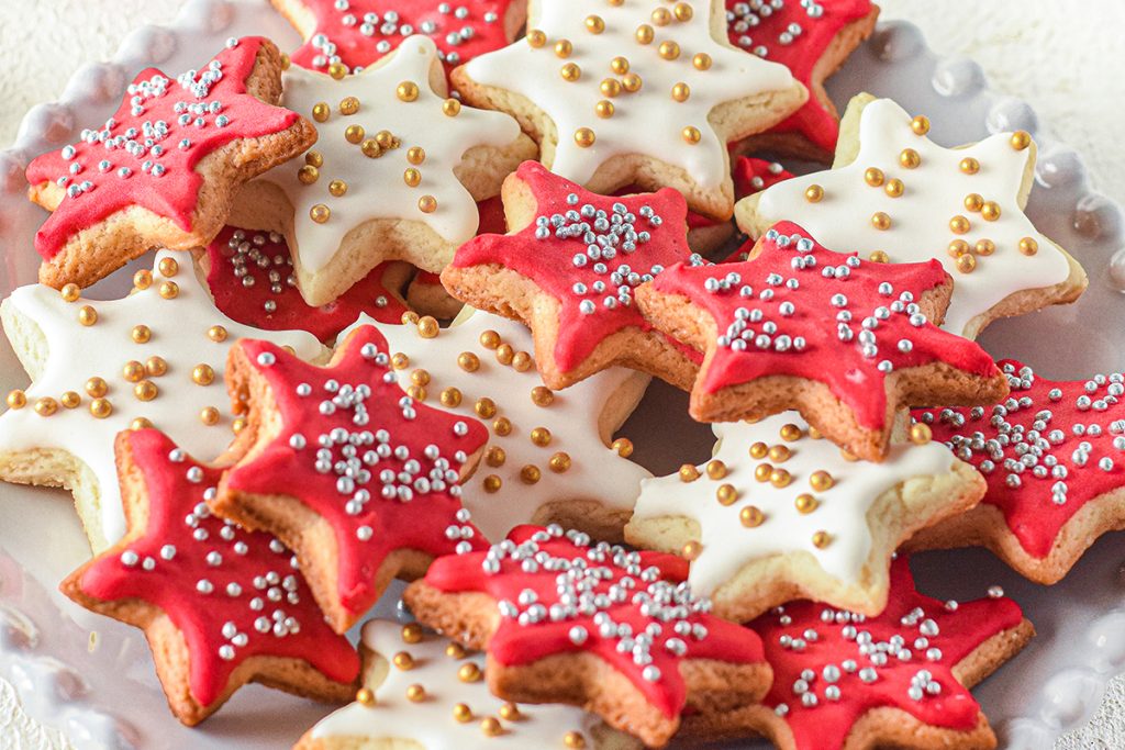 tray of christmas sugar cookies