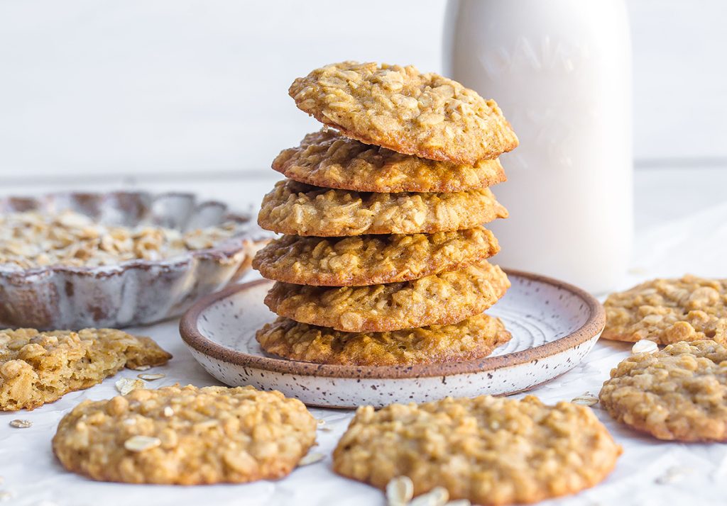 stack of oatmeal cookies on a plate