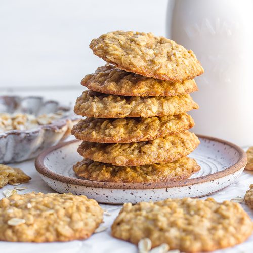 stack of oatmeal cookies on a plate