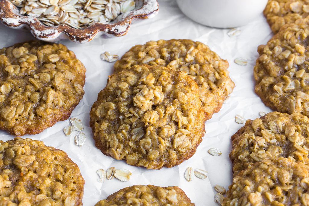 angled shot of oatmeal cookies