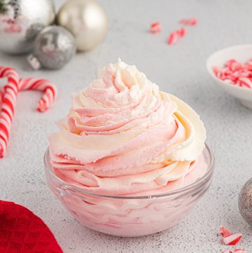 glass bowl of peppermint whipped cream