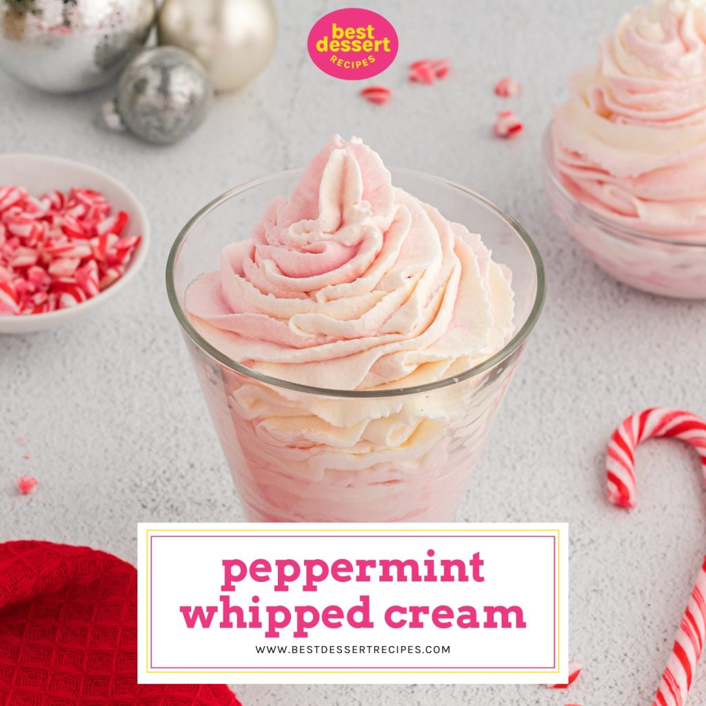 jar of peppermint whipped cream with text overlay for facebook