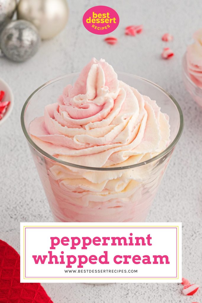 jar of peppermint whipped cream with text overlay for pinterest