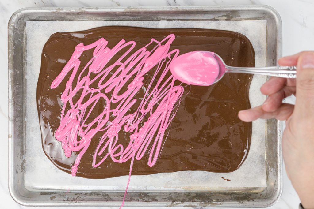 pink chocolate melted into regular chocolate