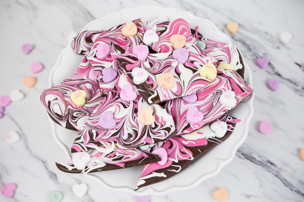 plate of conversation heart bark