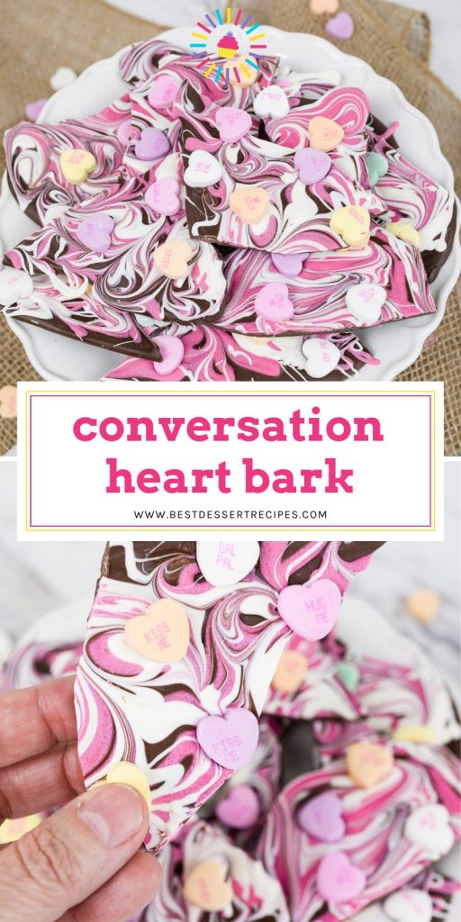 collage of conversation heart bark for pinterest