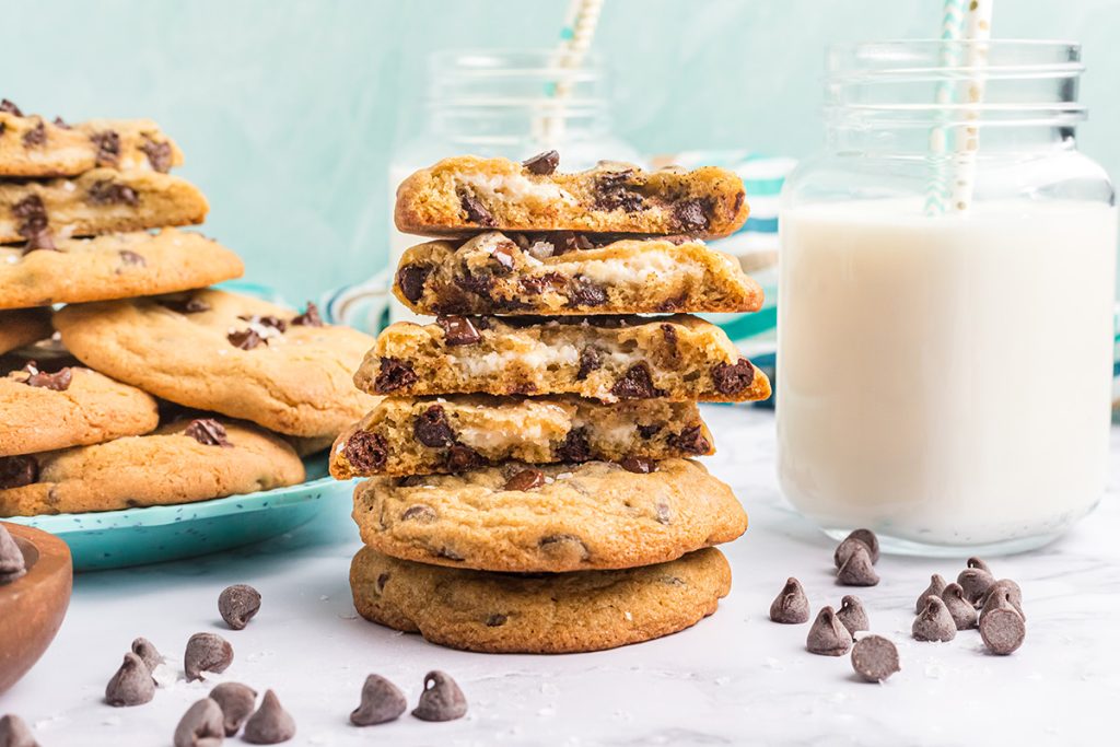 stack of cream cheese chocolate chip cookies