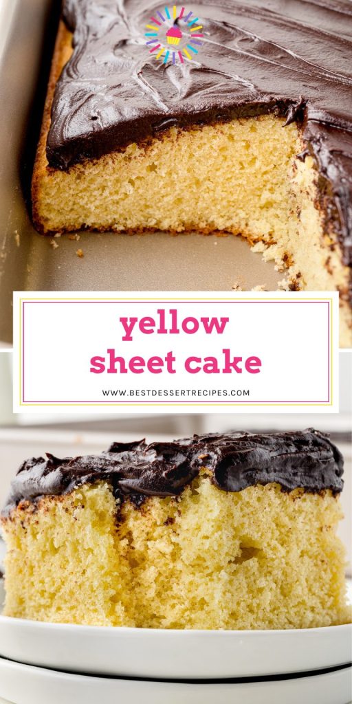 collage of yellow sheet cake with pinterest