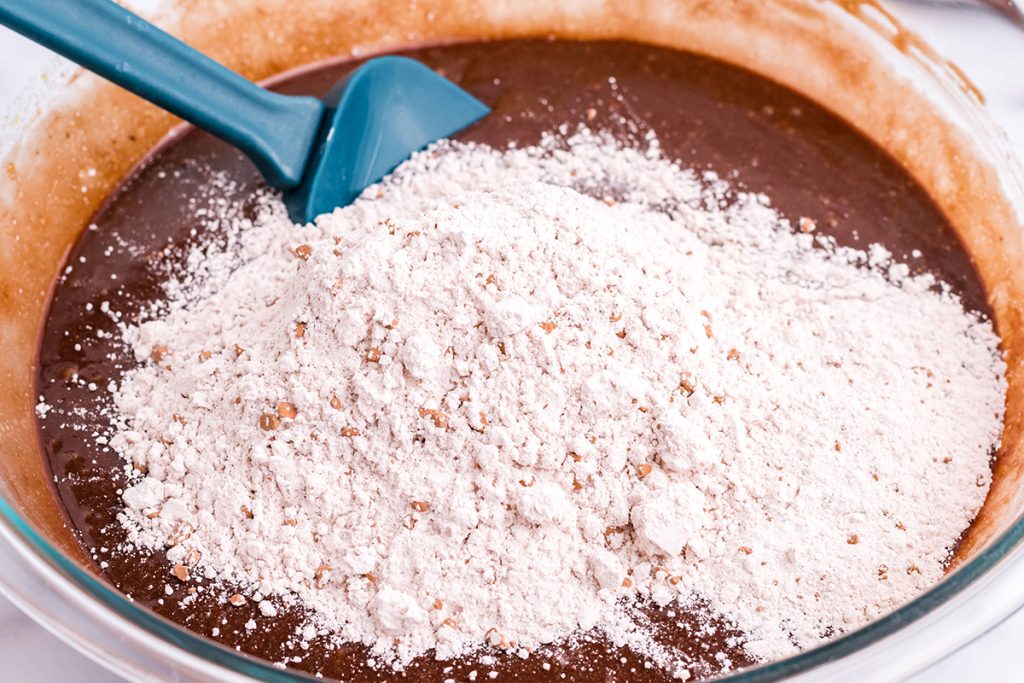dry ingredients mixed with wet ingredients