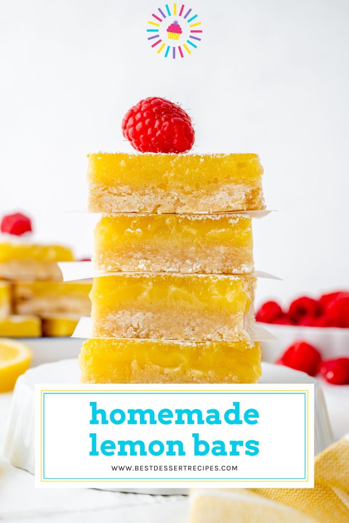 stack of lemon bars with text overlay for pinterest