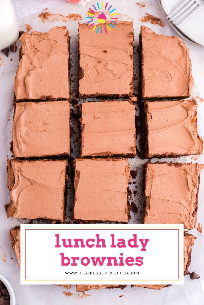pan of sliced brownies with text overlay for pinterest