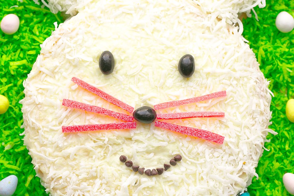 close up of easter bunny whiskers on cake