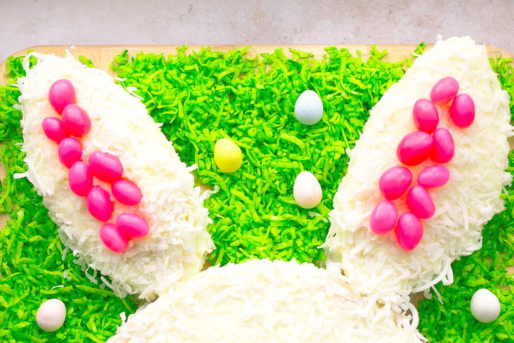 close up of easter bunny ears on cake