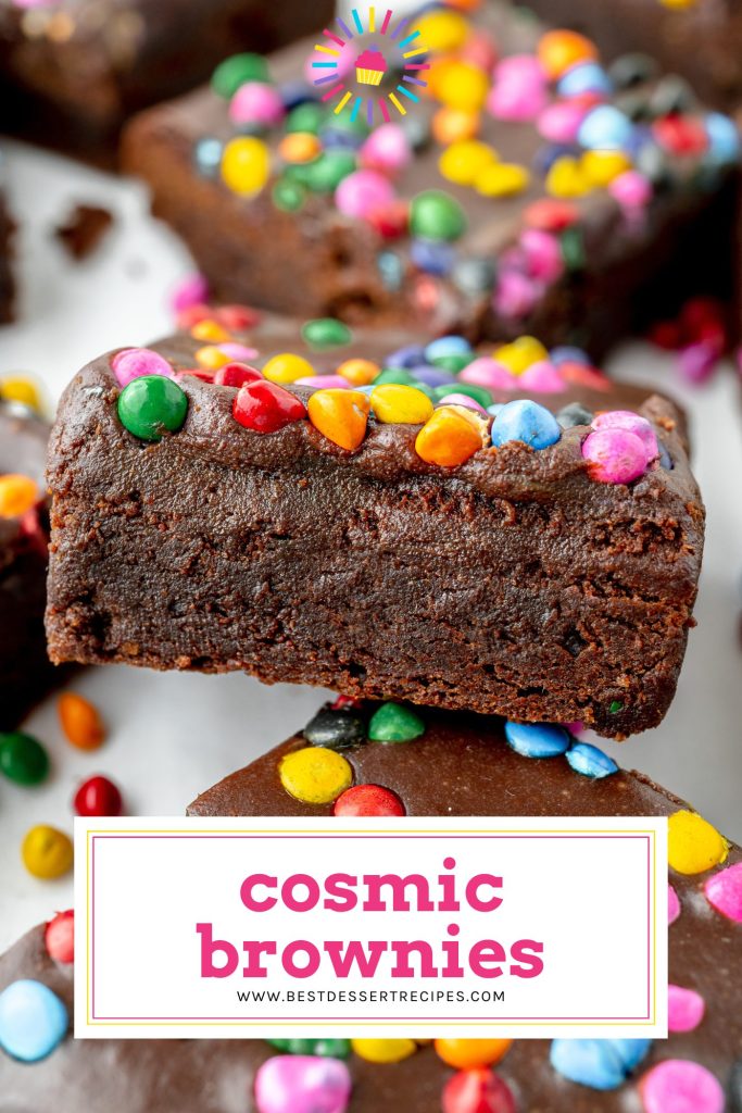 side view of brownie with text overlay for pinterest