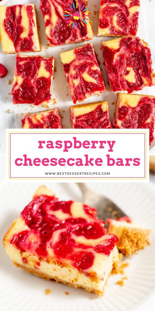 collage of raspberry cheesecake bars for pinterest
