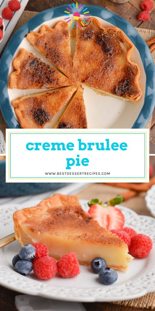 collage of creme brulee pie for pinterest