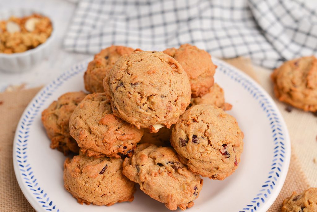 angled shot of plate of cookies