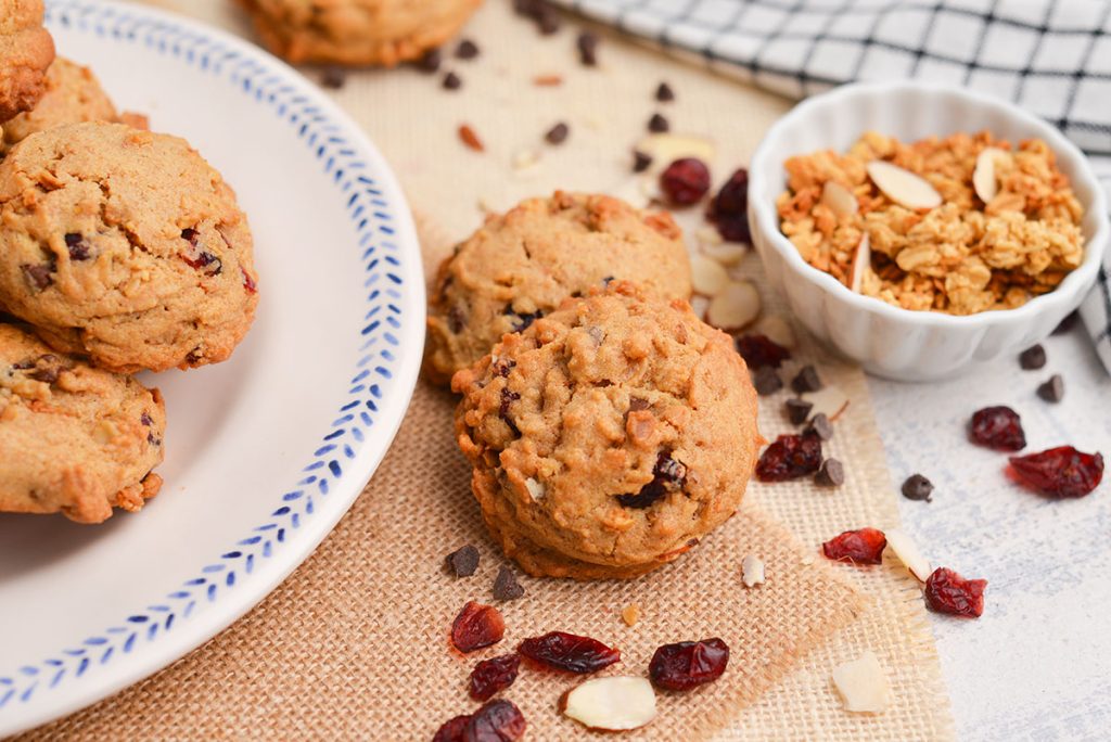 angled shot of two granola cookies