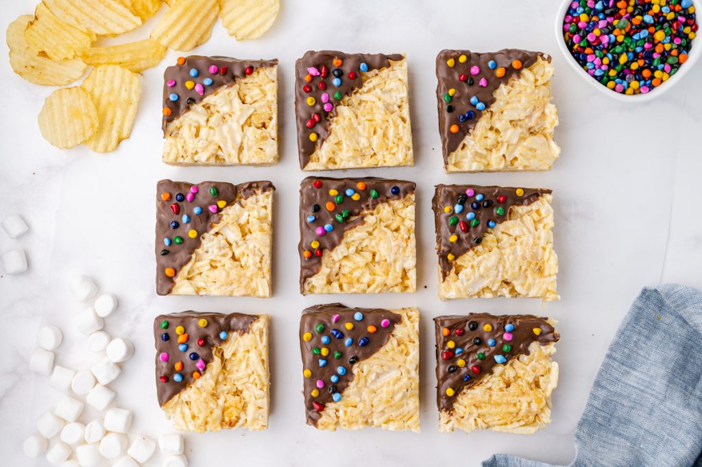potato chip marshmallow bars dipped in chocolate