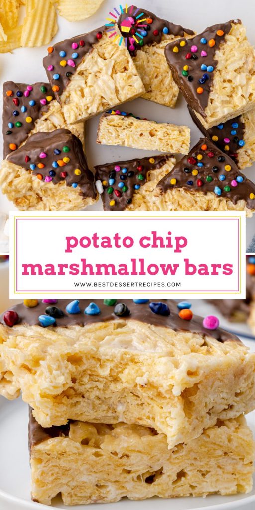 collage of marshmallow potato chip treats for pinterest