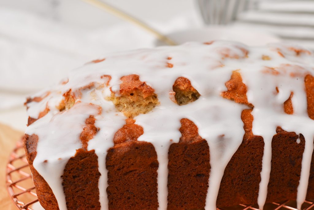 close up of icing on banana bread