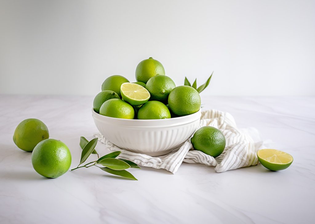 key limes in a white bowl 