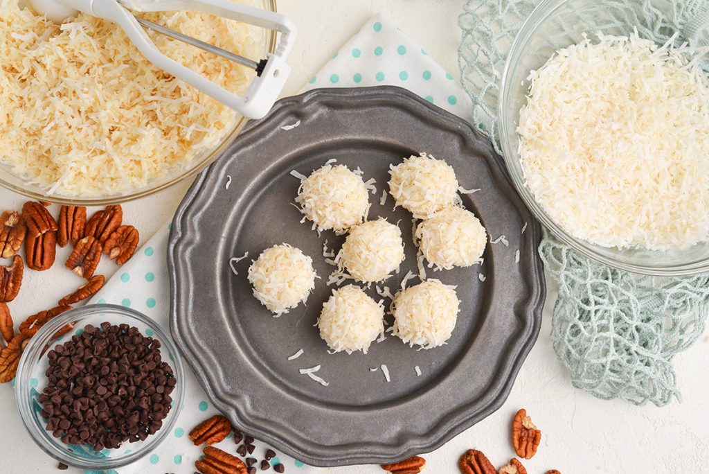 no-bake coconut balls on a plate